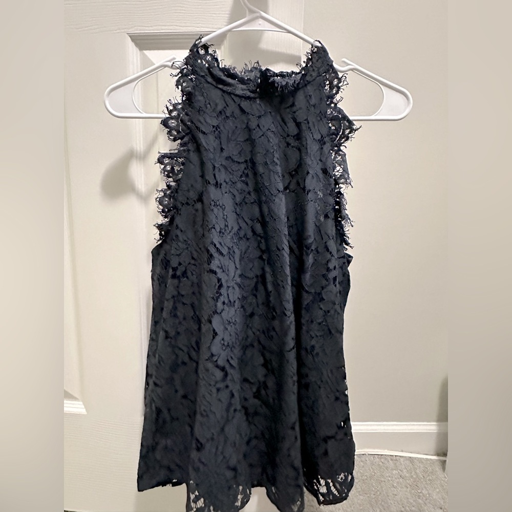 Lace Navy Blue High Neck Top